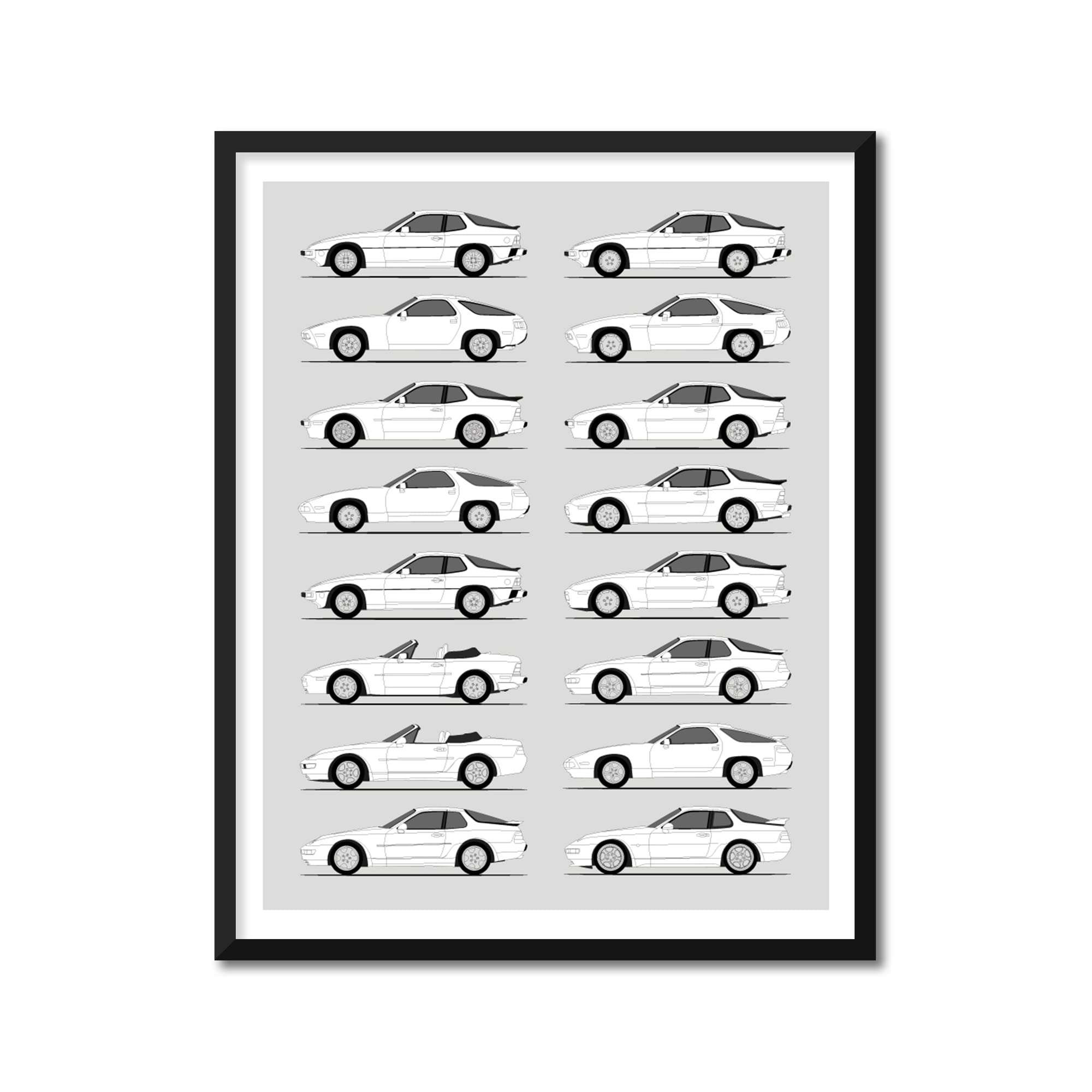 Custom Car Posters Handmade Poster compatible with History of Porsche 924 928 944 968 Front Engine Print Wall Art Decor of the Front Engined - (40 x 60 cm) (Unframed) Lustre Print