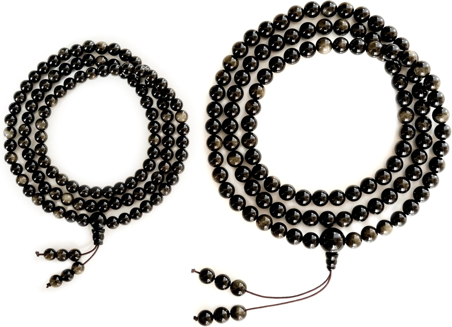Tibetan Natural Black Obsidian Mala Beads 108, Buddhist Prayer Beads Japamala, Protection Crystal Beaded Tourmaline Bracelets, Meditation Golden Sheen Gemstone Necklace for Women Men - Image 4