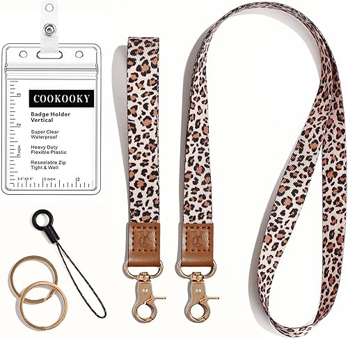 COOKOOKY Llavero con correa de muñeca y llavero para identificación y tarjetas de identificación