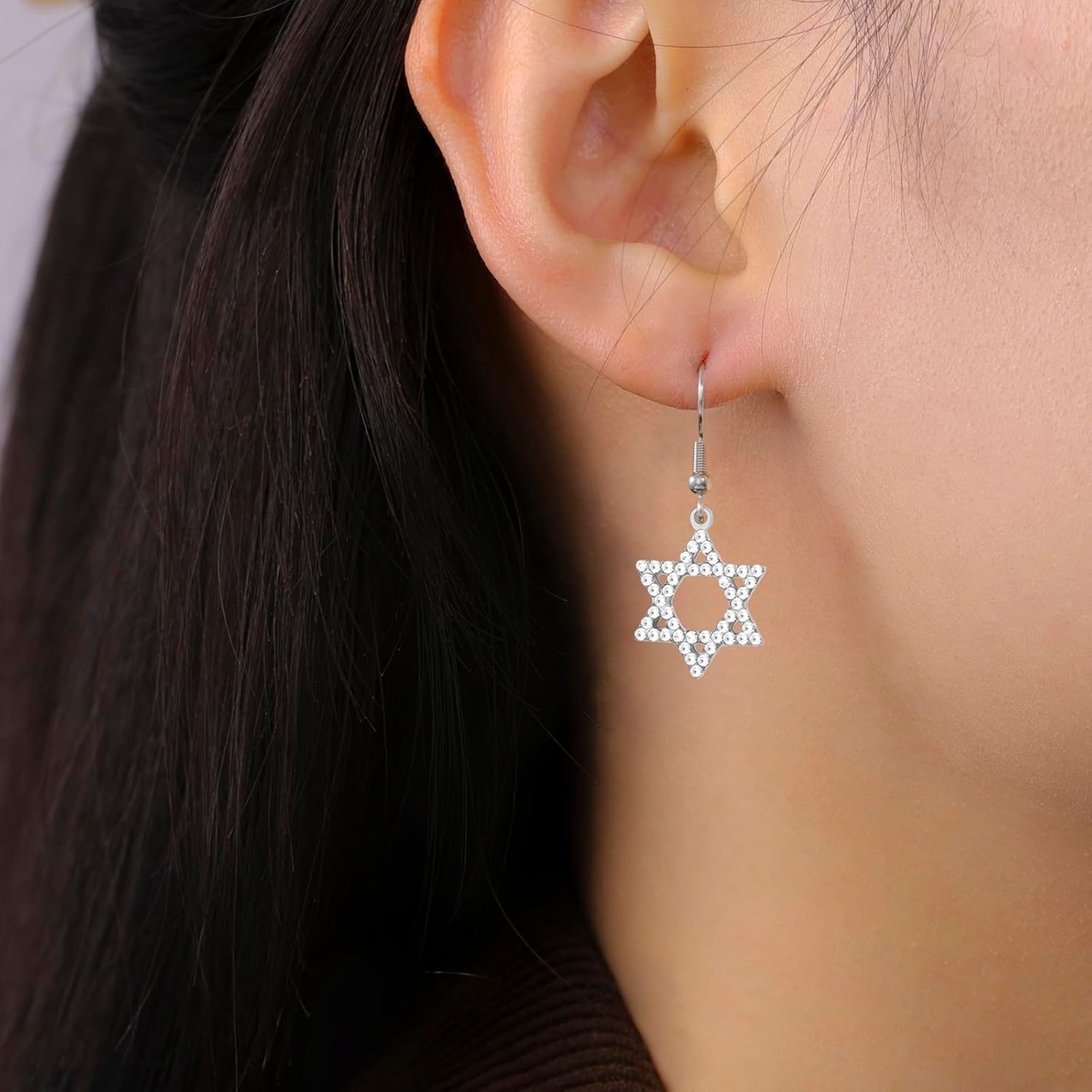 Star of David Earrings for Women Stainless Steel Dainty Jewish Star of David Dangle Drop Earrings Hexagon Pendant Protection Jewish Hanukkah Religious Jewelry Gifts - Image 4