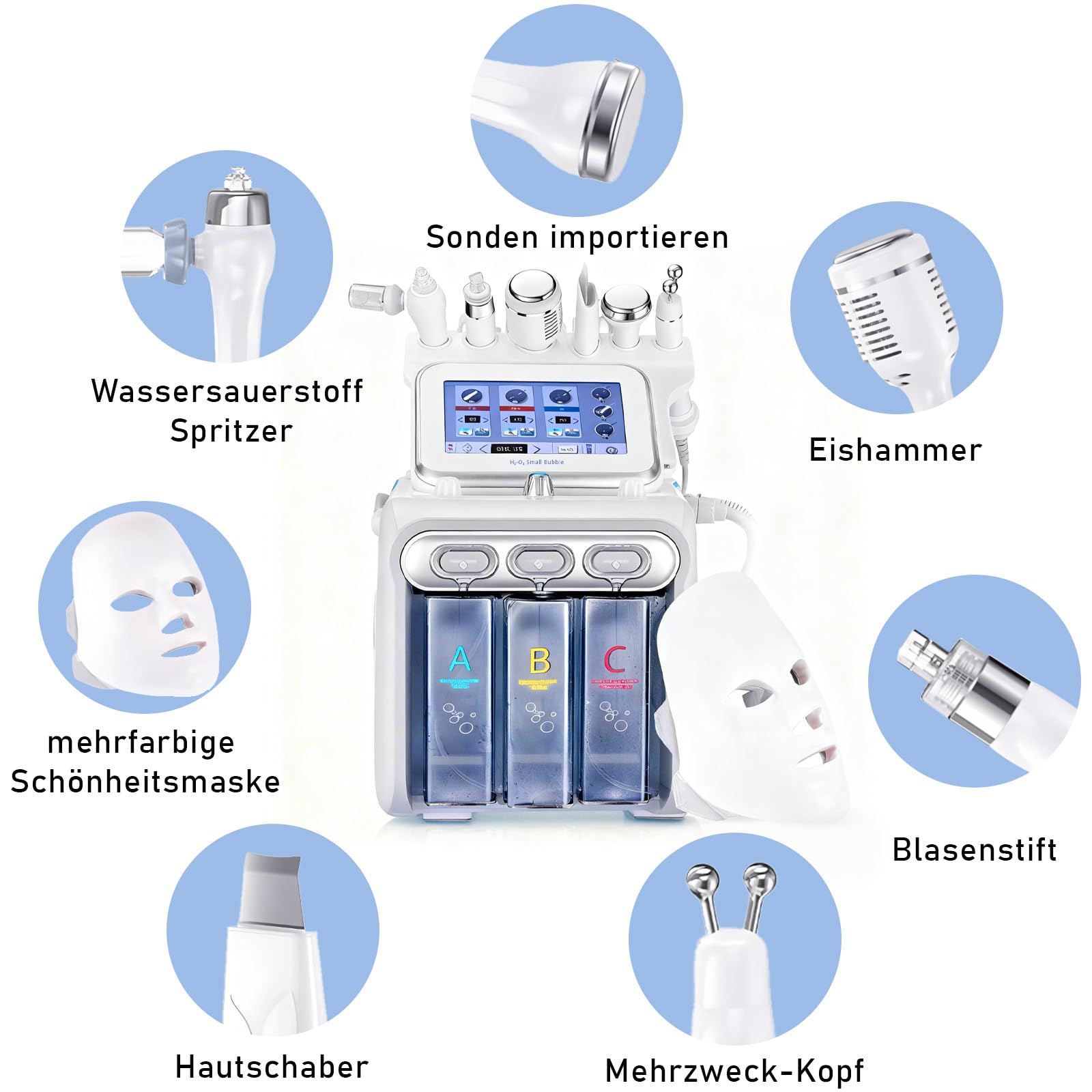 7 in 1 Gesichts-Wasserstoff-Sauerstoff-Schönheitsmaschine mit Maske, Multifunktions-Gesichtspflegegerät, Faltenreduzierung & Hydratation, At-Home Spa-Behandlung