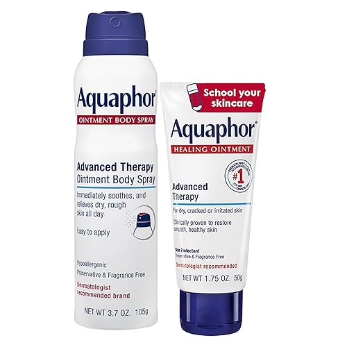 Aquaphor - Paquete avanzado con ungüento y aerosol curativo hidrata y cura la piel seca y áspera ungüento curativo de 175 oz y aerosol corporal de
