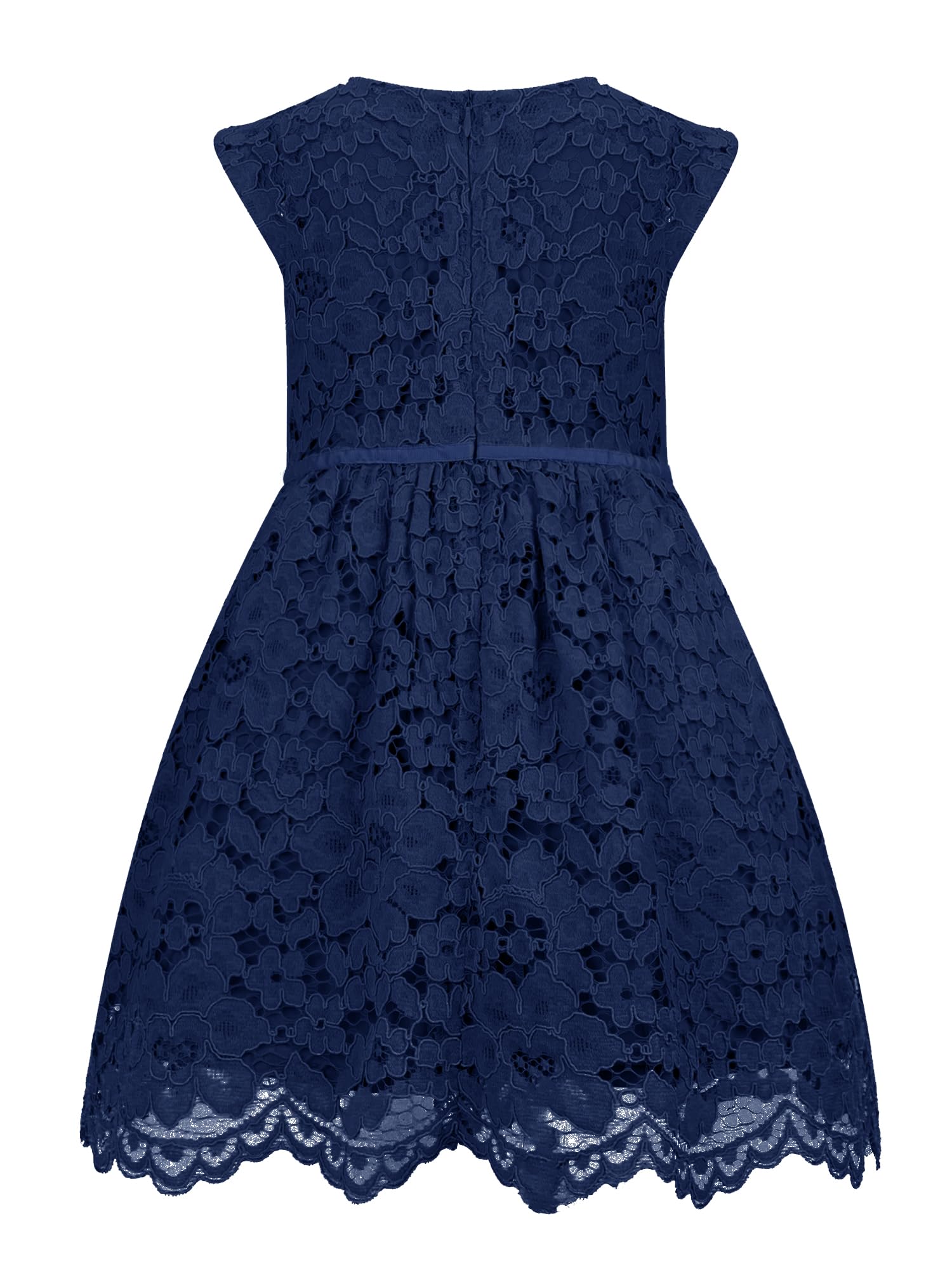 ALLOVIN Robe de fête en Dentelle A-Line sans Manches pour Filles et Tout-Petits pour Pâques, Anniversaire, Robe de Demoiselle d'honneur avec nœud perlé 2-12 Ans