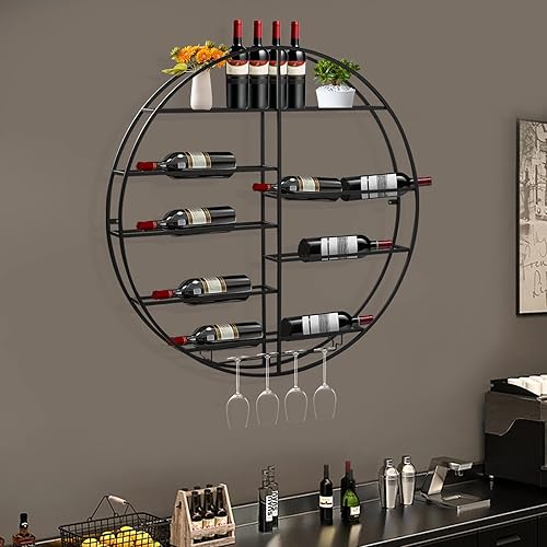 Miniatura 6 de DNYSYSJ Estante para botellas de vino para 12 botellas, soporte redondo de hierro para botellas de vino, estante de licor de bar con soporte de