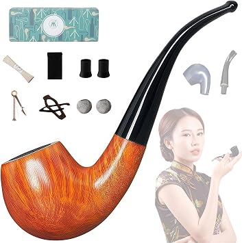 Apple Smoking Pipe Wood 9mm Filter, Smoking Tool Set, Fashionable, Hand Carved, Solid Heatherwood, Heat Resistant, Length 5.1 inches 13 cm, Easy Care, Smoking Pipe, Portable, Removable, Smoking Pipe