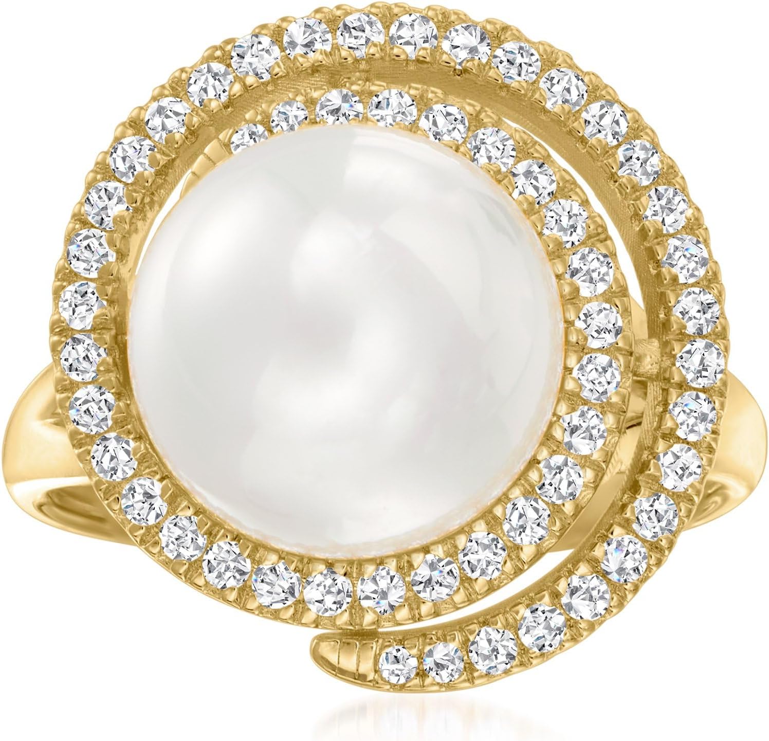 Ross-Simons 11mm Shell Pearl and .40 ct. t.w. CZ Swirl Ring in 18kt Gold Over Sterling