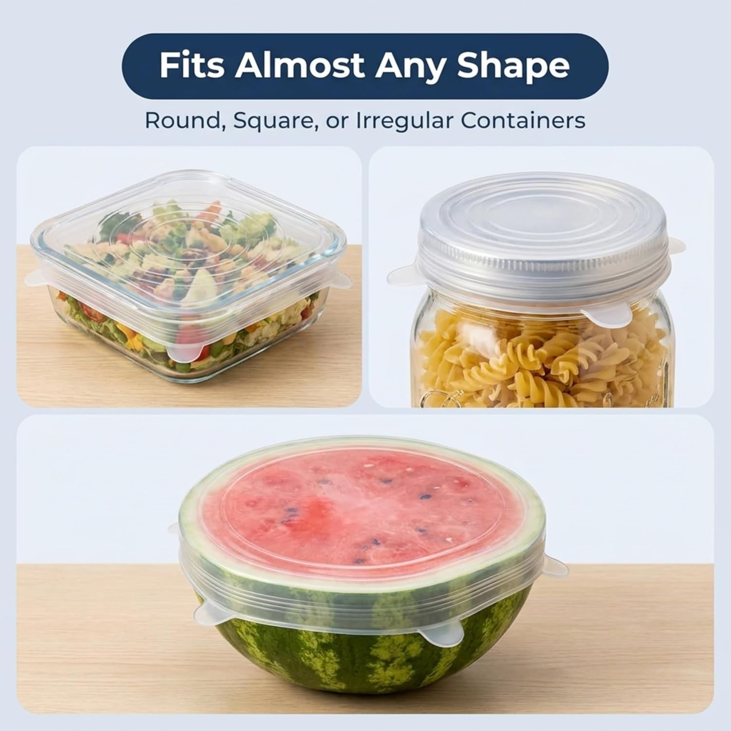 Silicone Stretch Lids 36 PCS (6 Sizes, 6 Sets) – Reusable Food Covers for Bowls & Containers, BPA-Free Elastic Bowl Covers, Leakproof Kitchen Storage, Fits Round Square Containers