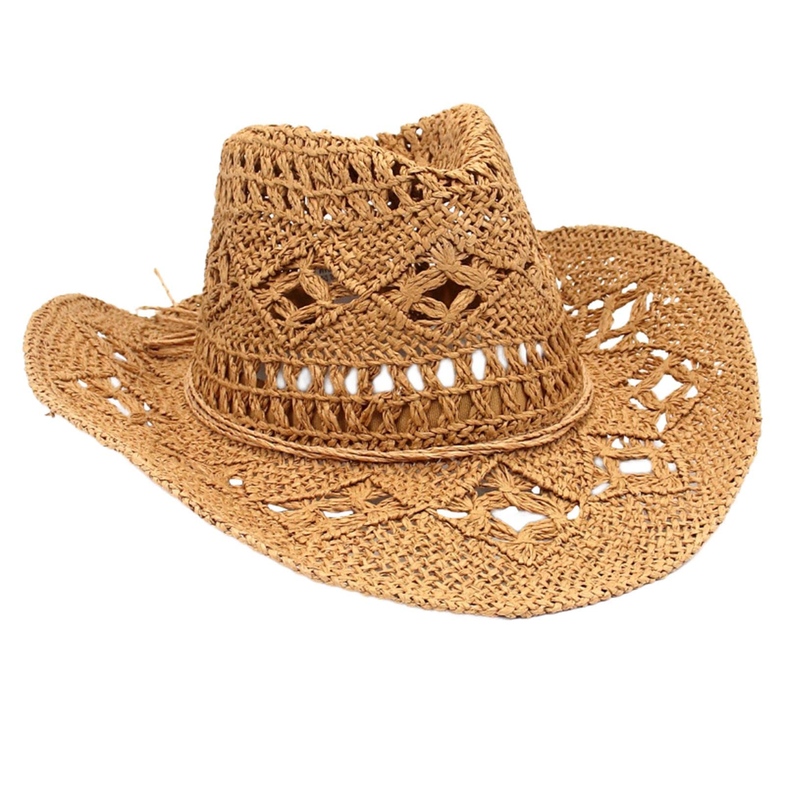Merishopp 2Pcs Western Cowboy Hat Wide Brim Sun Hat Beach Hat for Outdoor Beige Khaki-image-43