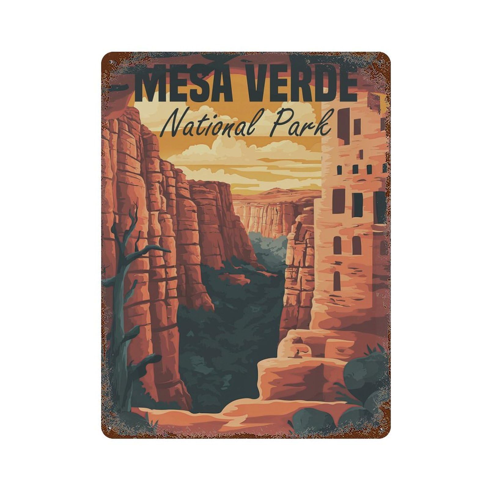 Mesa Verde National Park Retro Metal Sign 15.7"x11.8", Farmhouse Wall Decor for Cafe, Home Bar And Lounge Decor