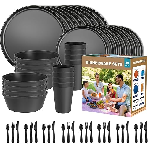40-Piece Unbreakable Kids Dinnerware Set for Toddlers & Children, BPA-Free & Easy-Clean PP Plates and Bowls, Microwave & Dishwasher Safe, Complete Family Pack (Service for 8)