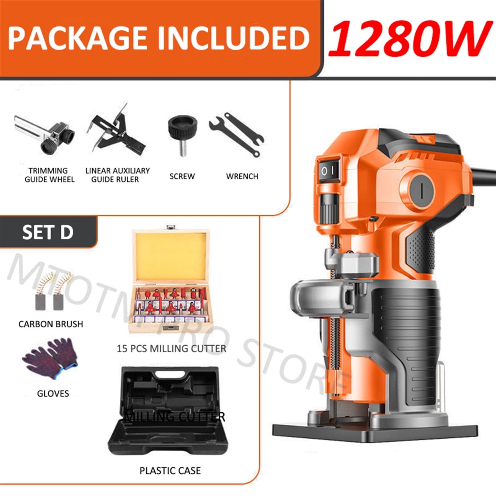 Holzfräse, 1280 W 6,35 mm Elektrischer Trimmer Holz Holzbearbeitung DIY Fräsen Stoßen Trimmen Maschine Holz Laminator Router Handschnitzmaschine,Router-Tool