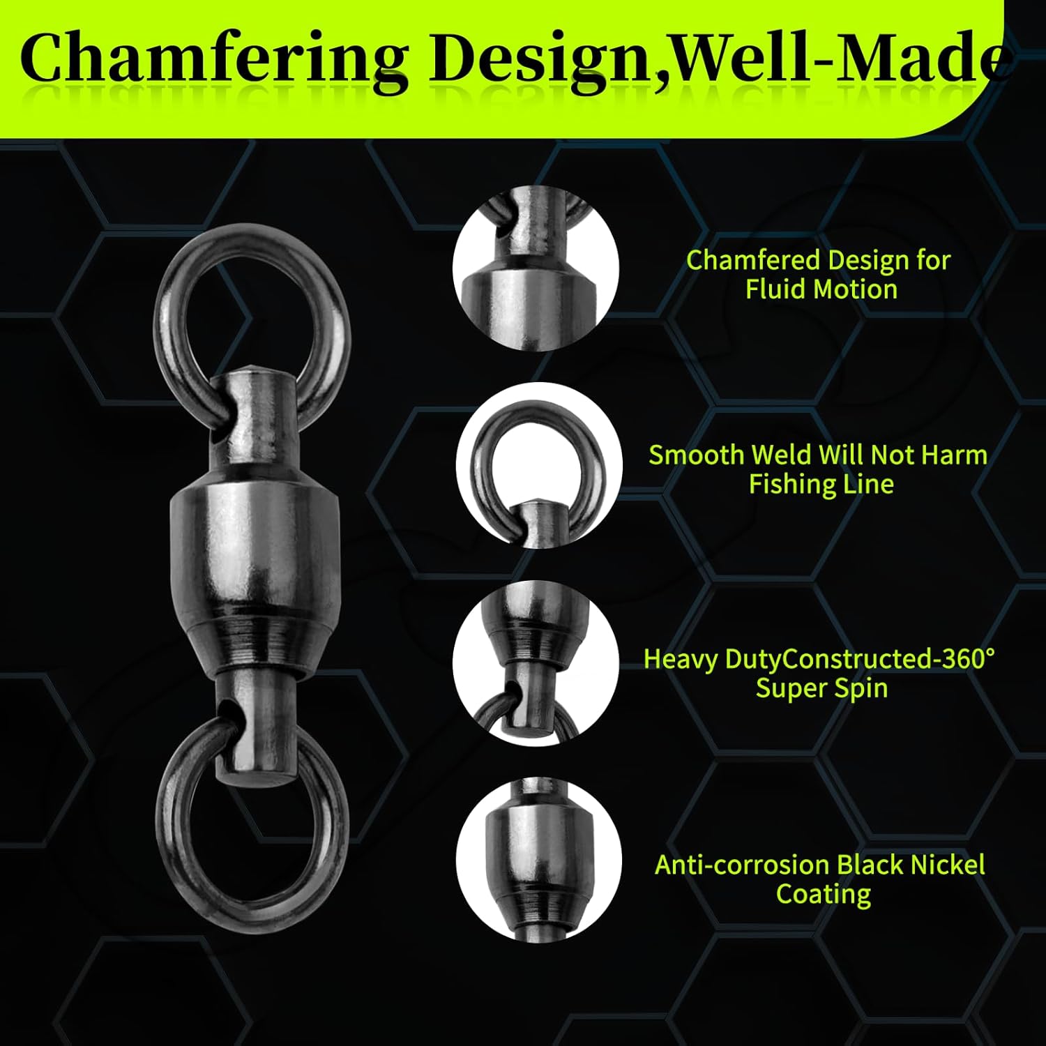 9KM DWLIFE Ball Bearing Swivels Copper Stainless Steel Solid Welded Ring Black Nickel High Strength Connector Saltwater Freshwater Fishing Tackle