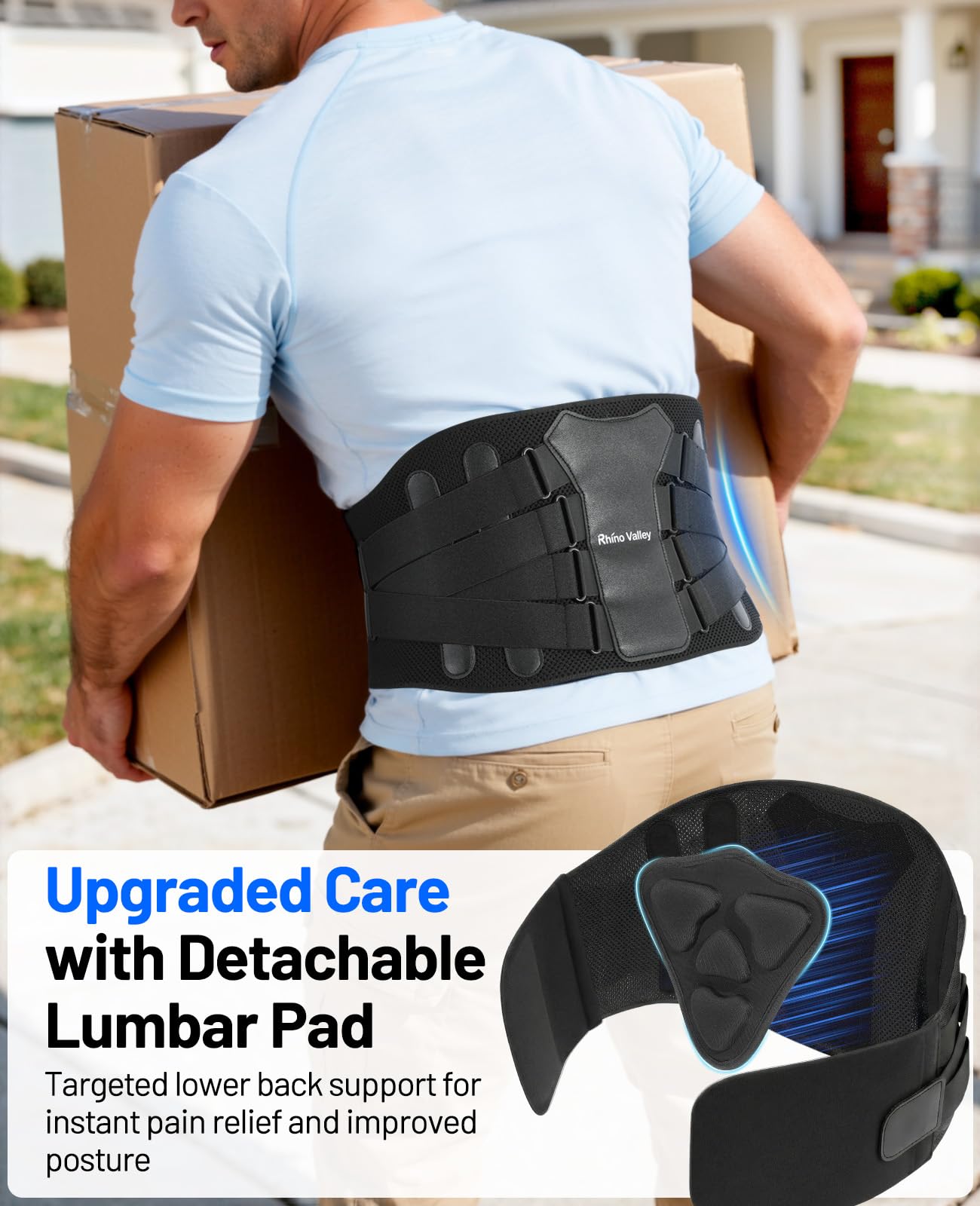 Ceinture Lombaire pour Homme, Ceinture de Soutien pour Soulager les Douleurs Lombaires, Ceinture Lombaire Réglable avec Coussin Lombaire, Ceinture Ergonomique Respirante pour Soulagement Immédiat, XL