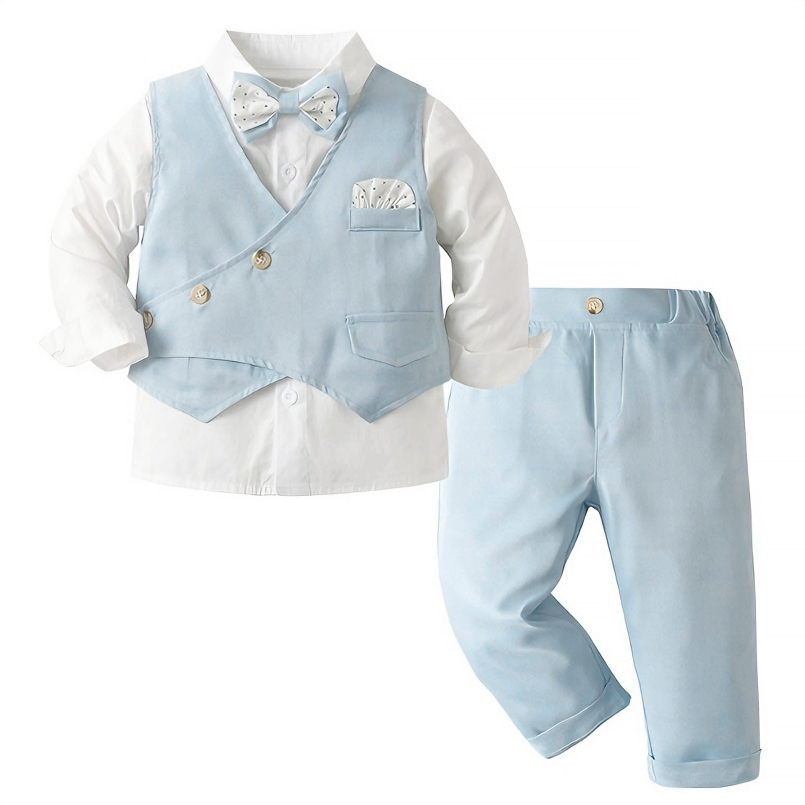 Volunboy Baby Boys Gentleman Suit, Toddler Formal Waistcoat Outfit Wedding Shirts + Vest +Bow Tie 4 PCS Set