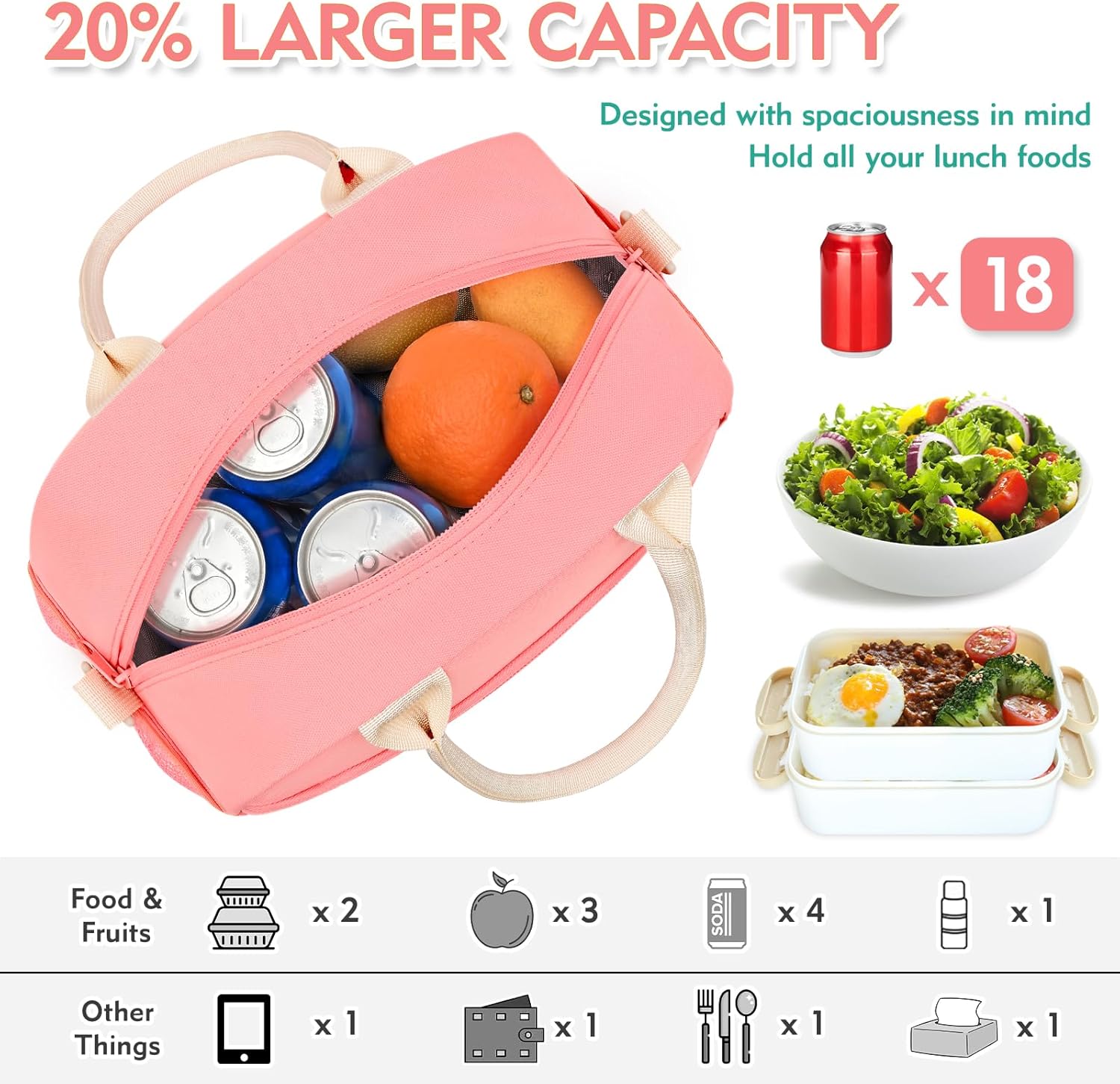 Lunch Bag for Women and Girls, Aesthetic Preppy Insulated Lunch Tote, Large Reusable Lunch Box with Gold Chenille Letters, Detachable Strap for School, Work & Picnic Pink - Image 3