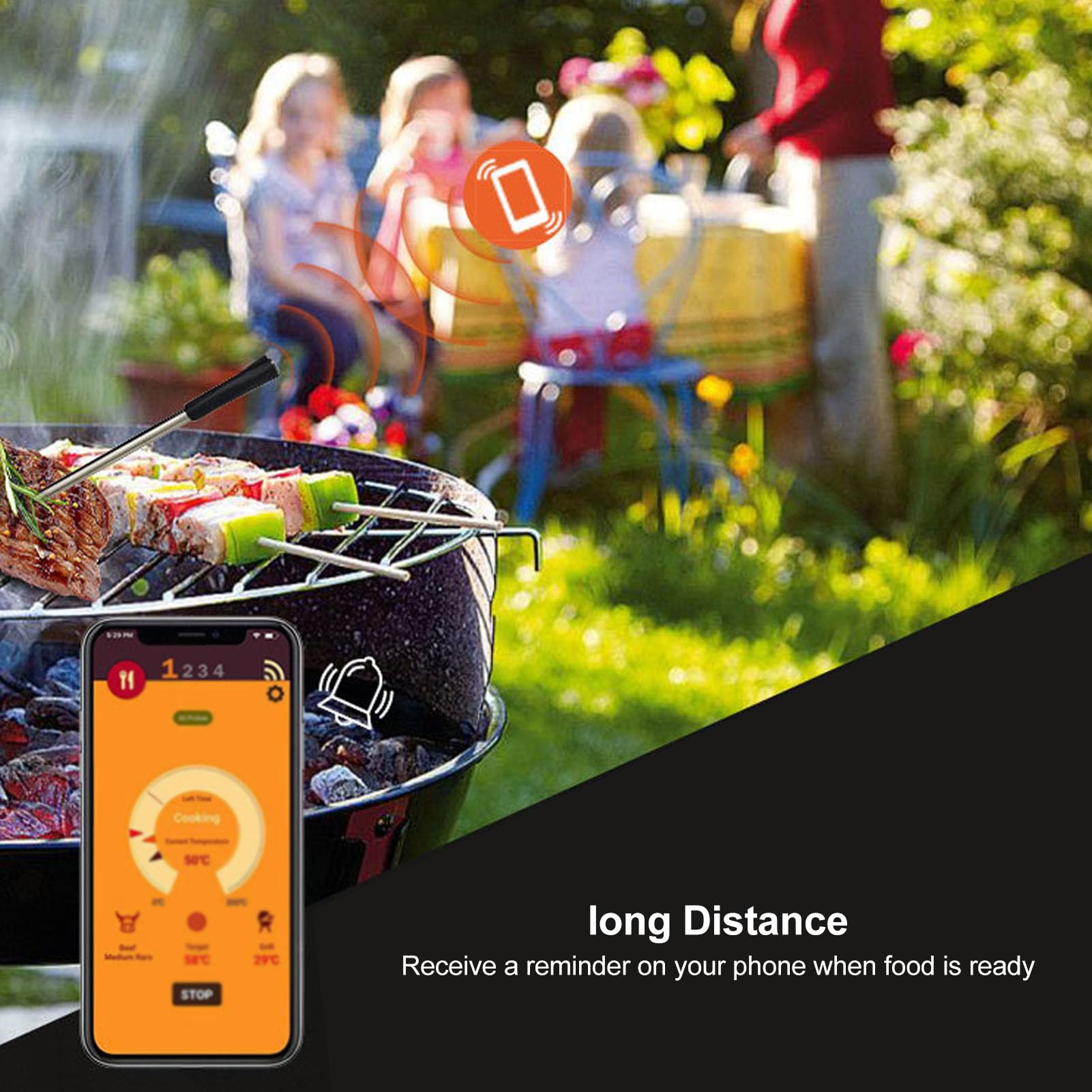 Termómetro Inalámbrico para Carne, Termómetro de Cocina con Sonda, Termómetro Bluetooth para Carne, para Cocina, Barbacoa, Ahumador