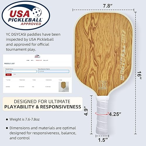 Miniatura 3 de Pickleball Paddles Set of 2, 2023 USAPA Approved, Carbon Fiber Surface (CHS), Polypropylene Honeycomb Core, Anti-Slip Sweat-Absorbing Grip, 4