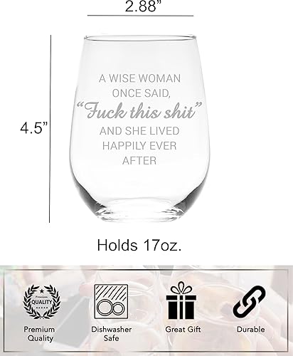 Miniatura 5 de C & M Personal Gifts A Wise Woman Once Said "F*ck this sh*t" Stemless Wine Glass (1 Piece) 17 Ounces, Gag Gifts for Women, Funny Christmas gift,