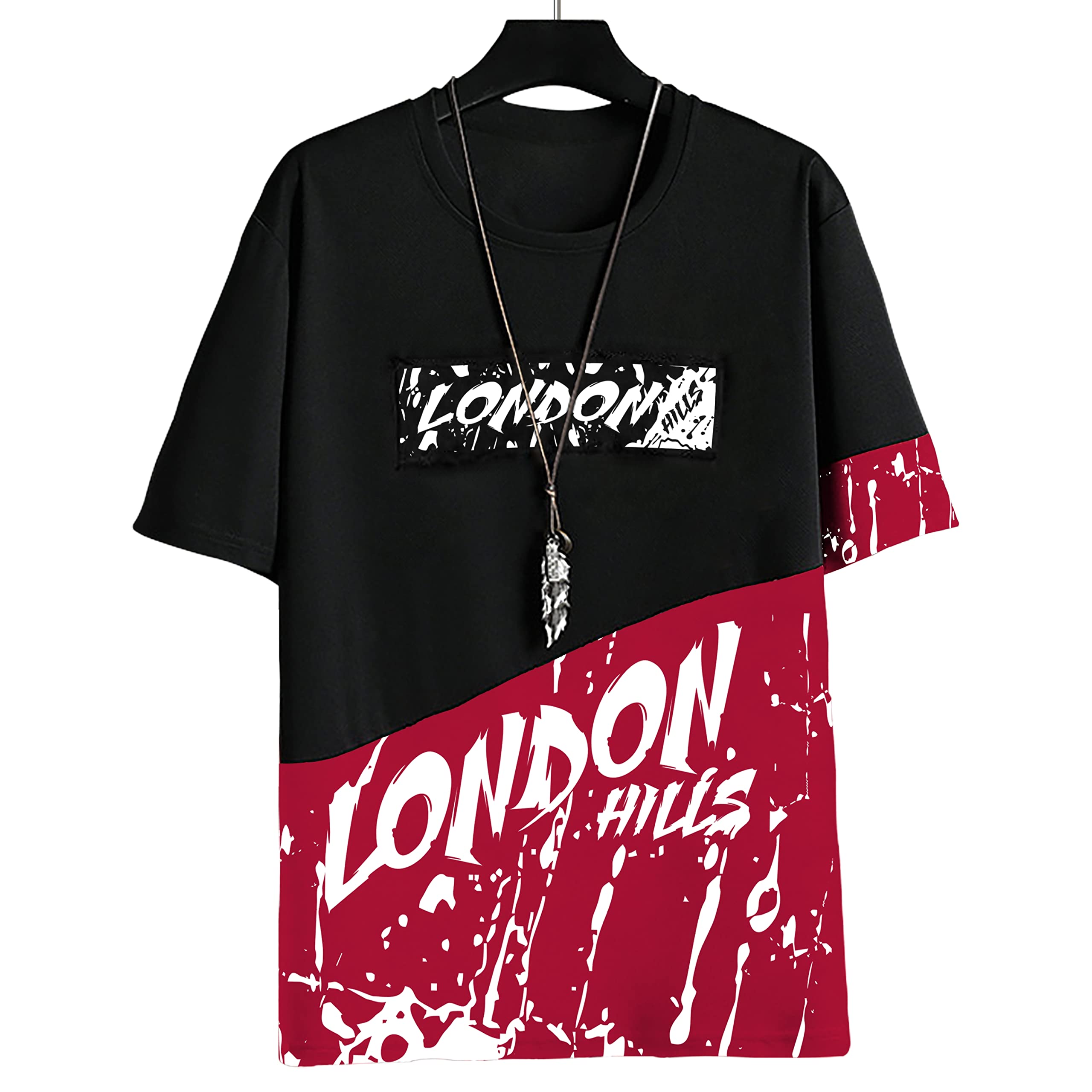 London HillsPrinted Drop Shoulder Oversized Hip Hop Half Sleeves Round Neck Cotton T-Shirt for Men