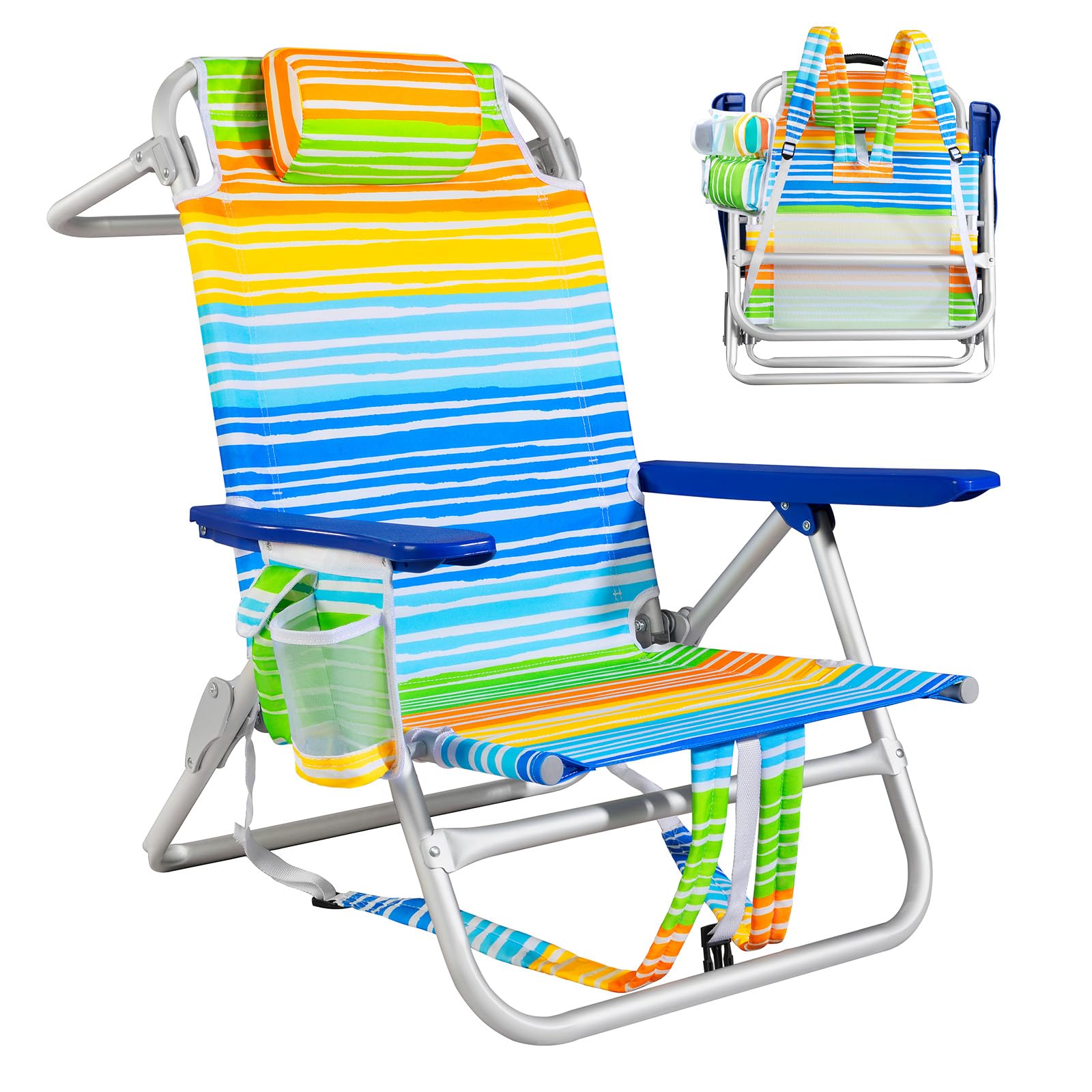 PRETZI Rainbow Beach Chair for Adults | Folding | Heavy Duty | Adjustable Lay Flat, Lightweight | Outdoor