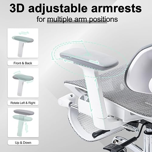 Miniatura 6 de Silla de oficina de malla de respaldo alto con reposapiés, silla de oficina ergonómica con soporte lumbar 3D, cómoda silla de escritorio de oficina