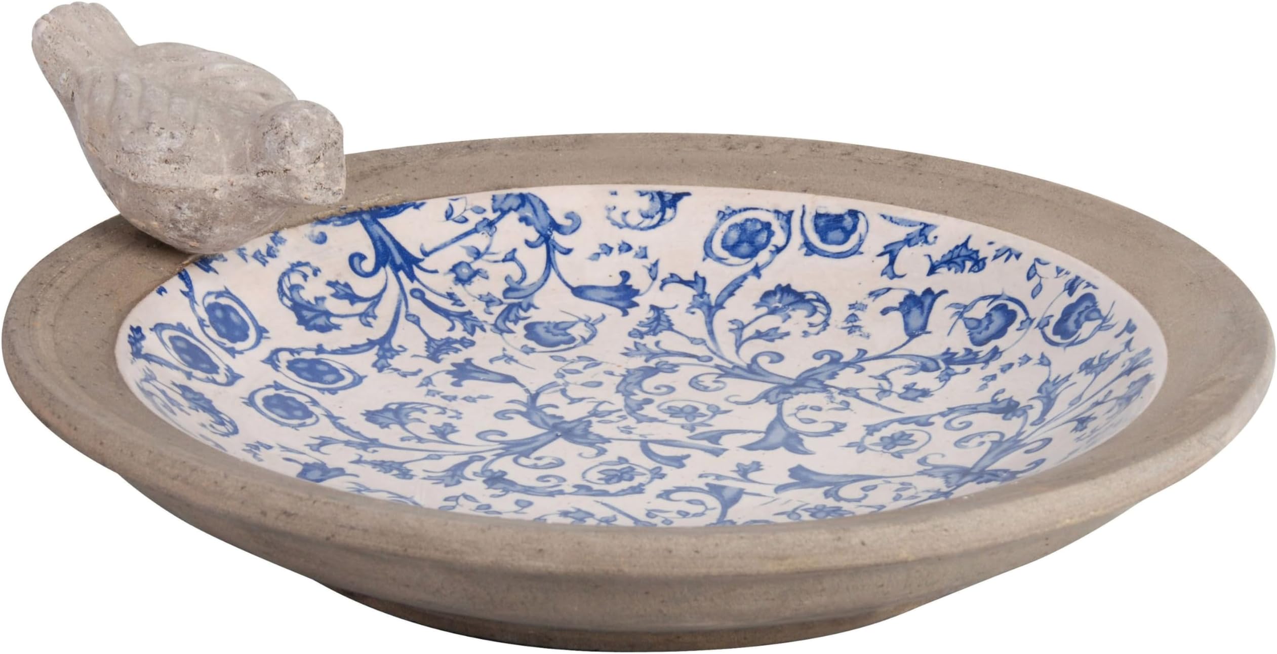 USA Ceramic Birdbath-Blue/White