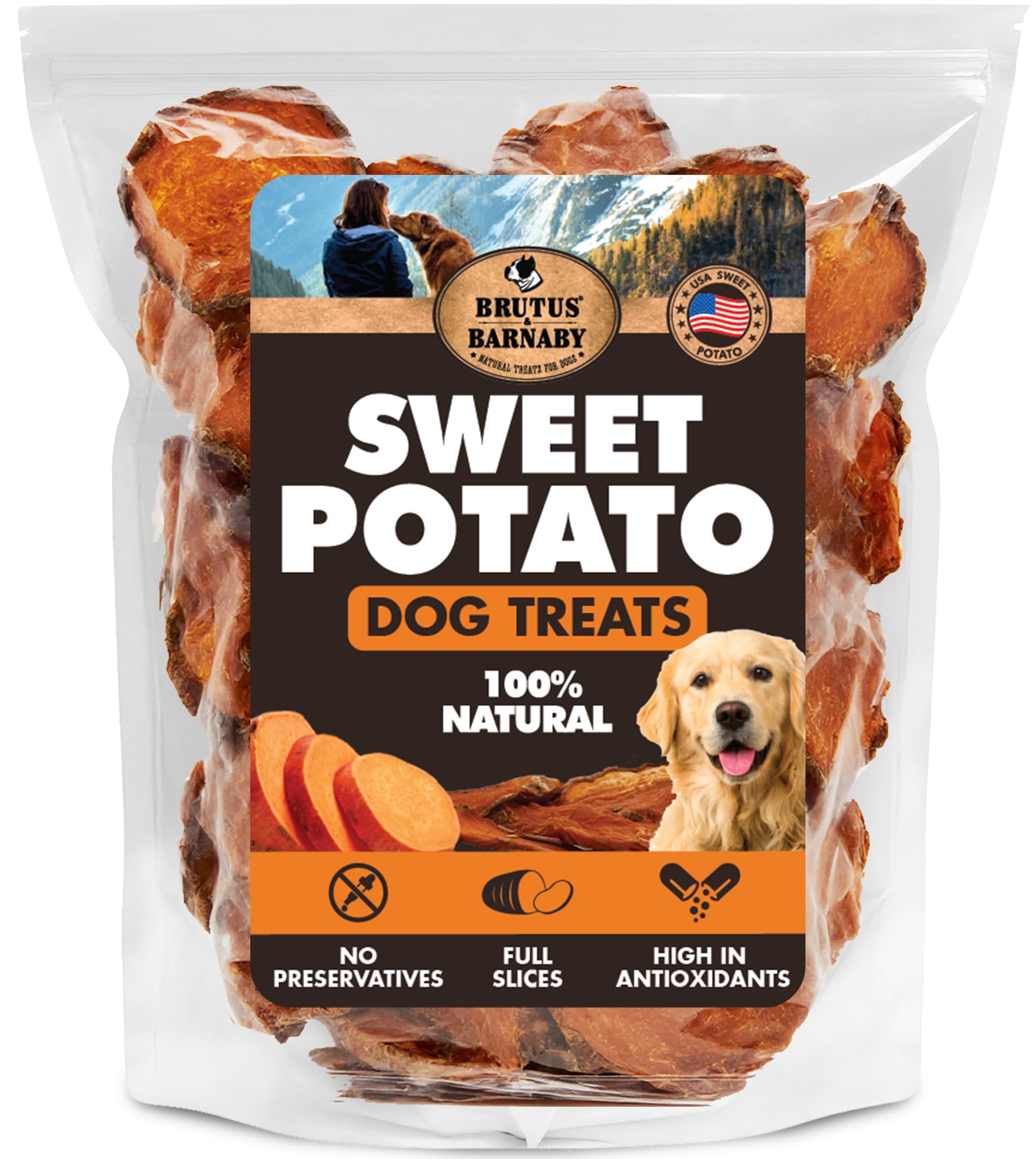 BRUTUS & BARNABY Sweet Potato Dog Treats – Support Sensitive Stomachs with USA-Grown, Hypoallergenic Treats That Smell as Good as They Taste