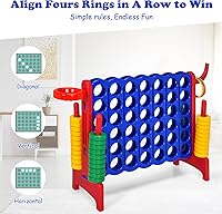 Vista 4 de KOTEK Juego gigante 4 en una fila, juego familiar jumbo de 4 en puntuación con deslizadores de liberación rápida, 42 anillos, lanzamiento de anillos