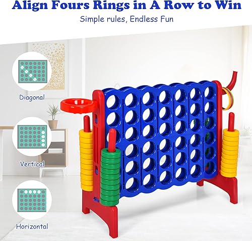 Miniatura 4 de KOTEK Juego gigante 4 en una fila, juego familiar jumbo de 4 en puntuación con deslizadores de liberación rápida, 42 anillos, lanzamiento de anillos