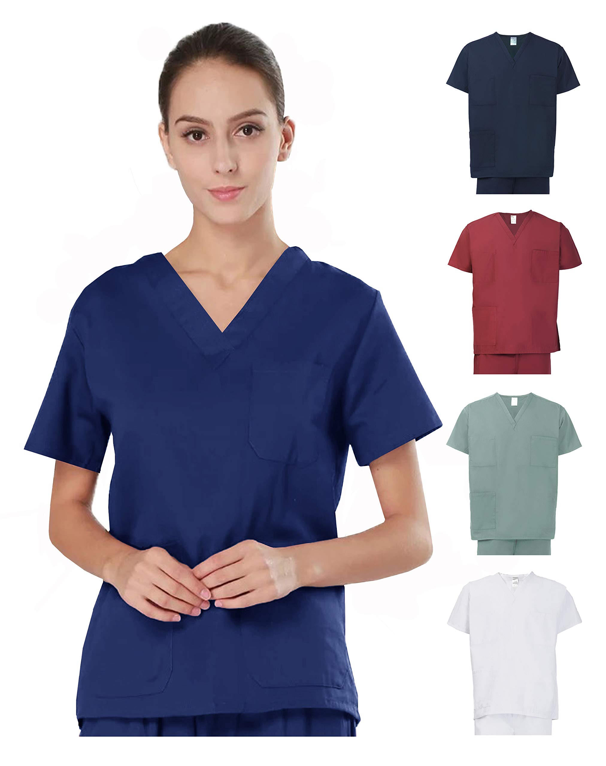 MILLTEX Unisex Men Women V-Neck Scrubs Top Workwear Professionals Healthcare Medical Uniform XS-3XL (Small, Royal Blue)
