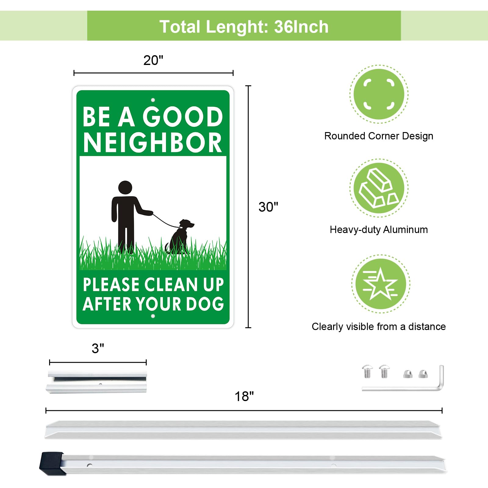 Please Clean Up After Your Dog Yard Sign with 90cm Metal Stake, 30x20cm Be a Good Neighbor No Pooping Sign - Image 2