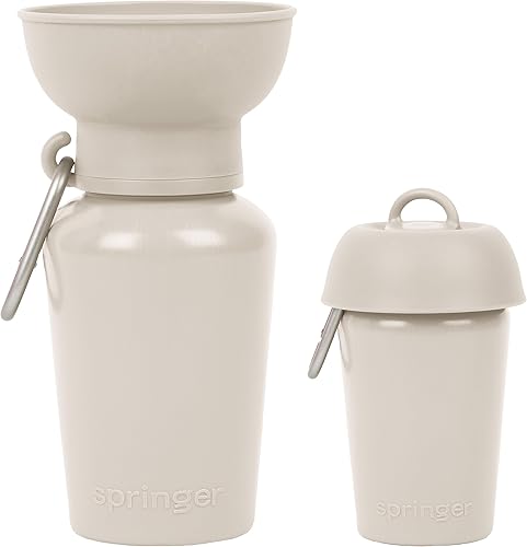 Springer Flip - Botella de agua portátil para perros con cuenco plegable de silicona de grado alimenticio, botella de agua de viaje para perros de
