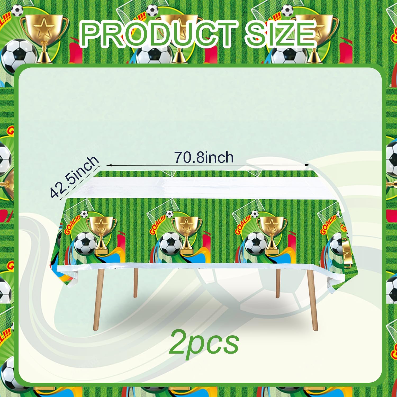 Egami 2pcs Soccer Party Tablecloth Table Cover Party Supplies Soccer Party Decorations 70 inches x 42 inches for Soccer Party Supplies (Green Soccer HH)