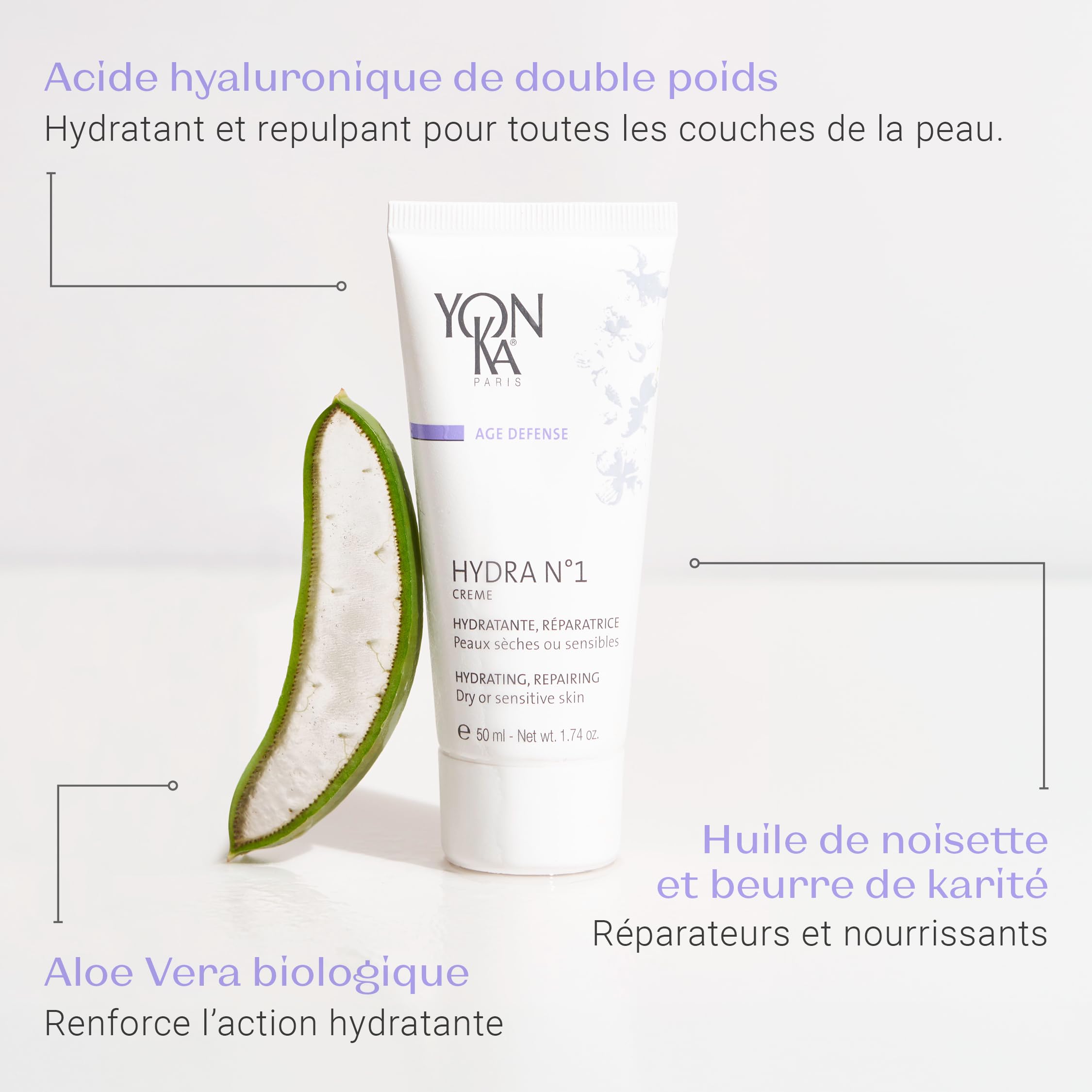 Yonka Hydra N°1 Crème 50ml - Hydratation Intense - Réparatrice, Régénérante et Anti-Rides - Texture Gel-Crème - Jojoba et Aloe Vera - Senteur Rose & Jasmin