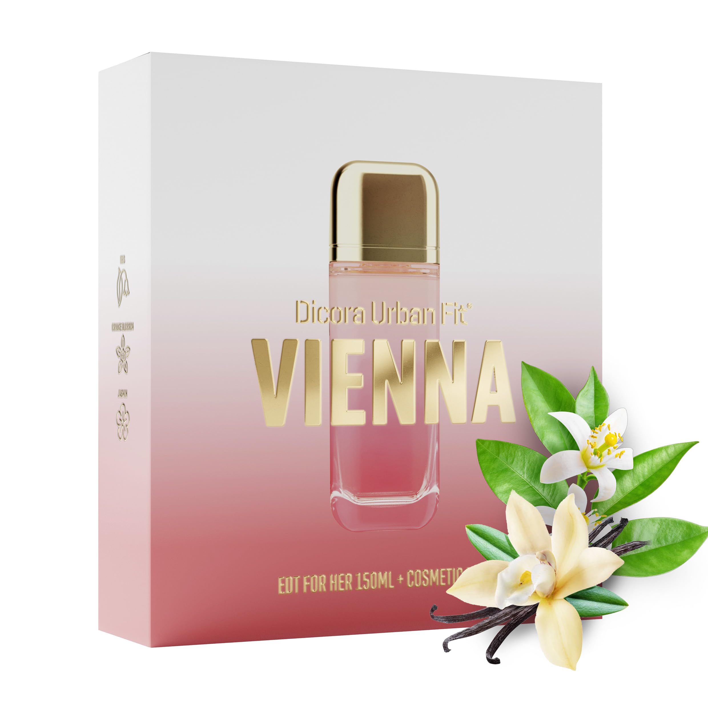 DICORA URBAN FIT SET VIENNA FOR HER + NECESER | Damenparfüm EDT 150 ml | fruchtiger und Gourmet-Duft | Damenduft mit Noten von Vanille und Haselnuss