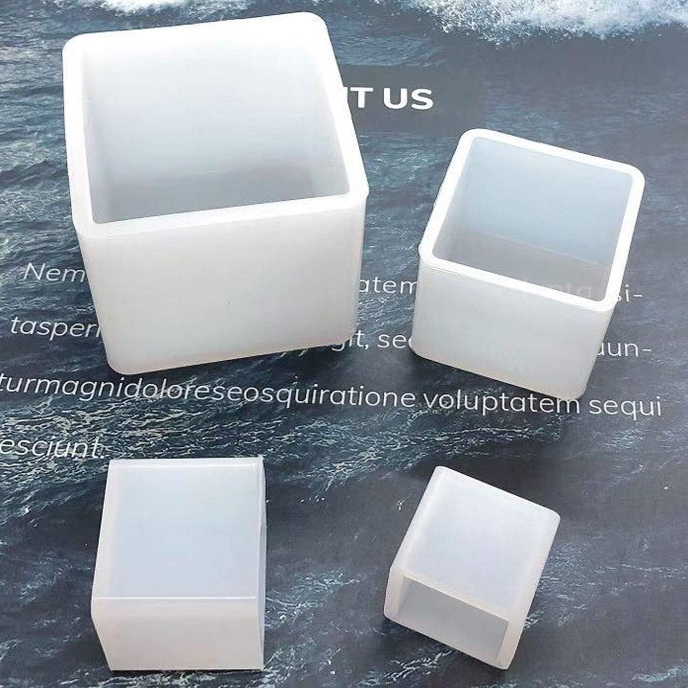 Luckkyme Resin Casting Molds Square Mold Cube Silicone Molds for DIY Craft Making Silicone Clear Casting Molds, 4Size