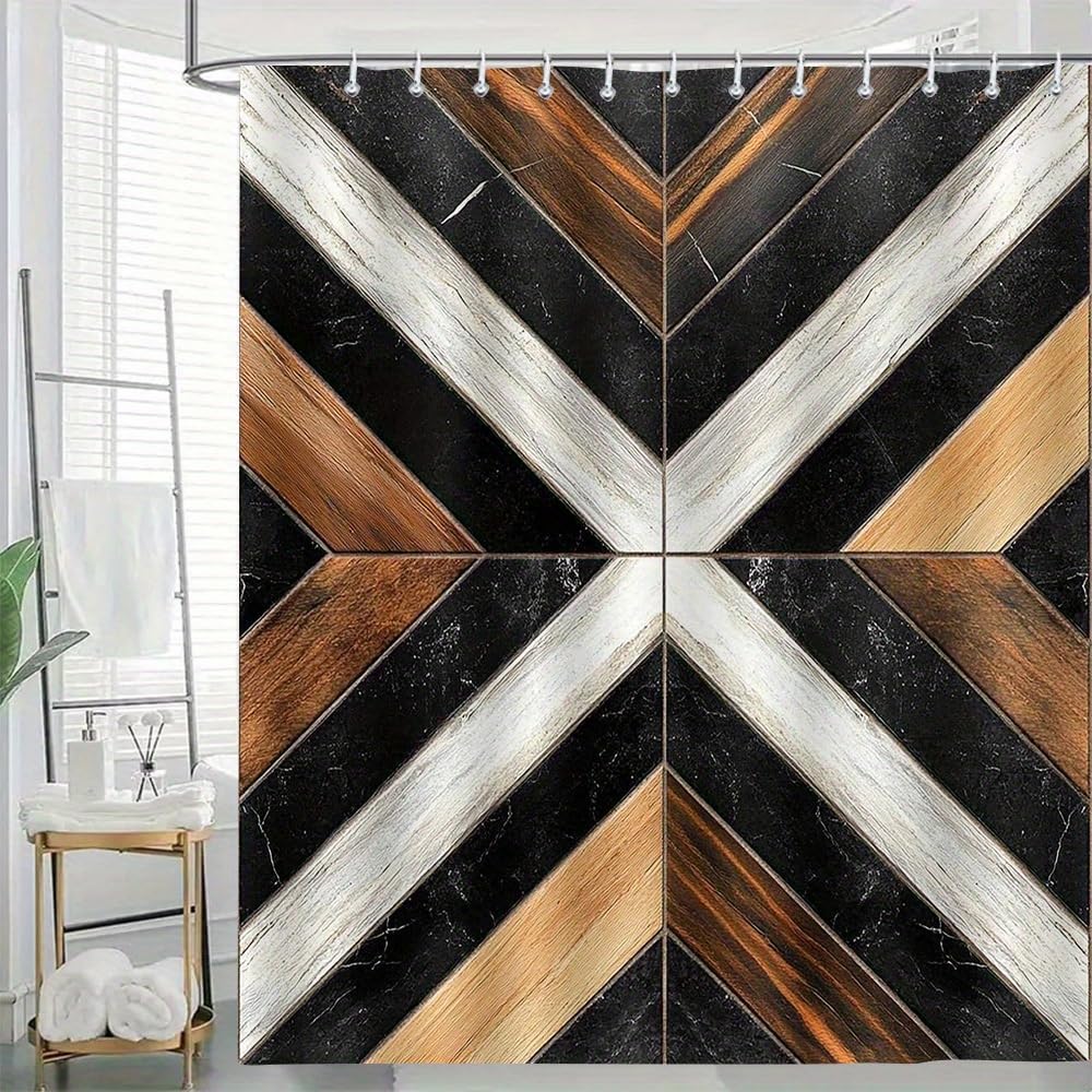 GLKSDLPO Luxury Geometric Marble Wood Effect Shower Curtain Modern Black White Waterproof Bathroom Curtain Bathroom Decor(240x175cm/94x69in(WxH))