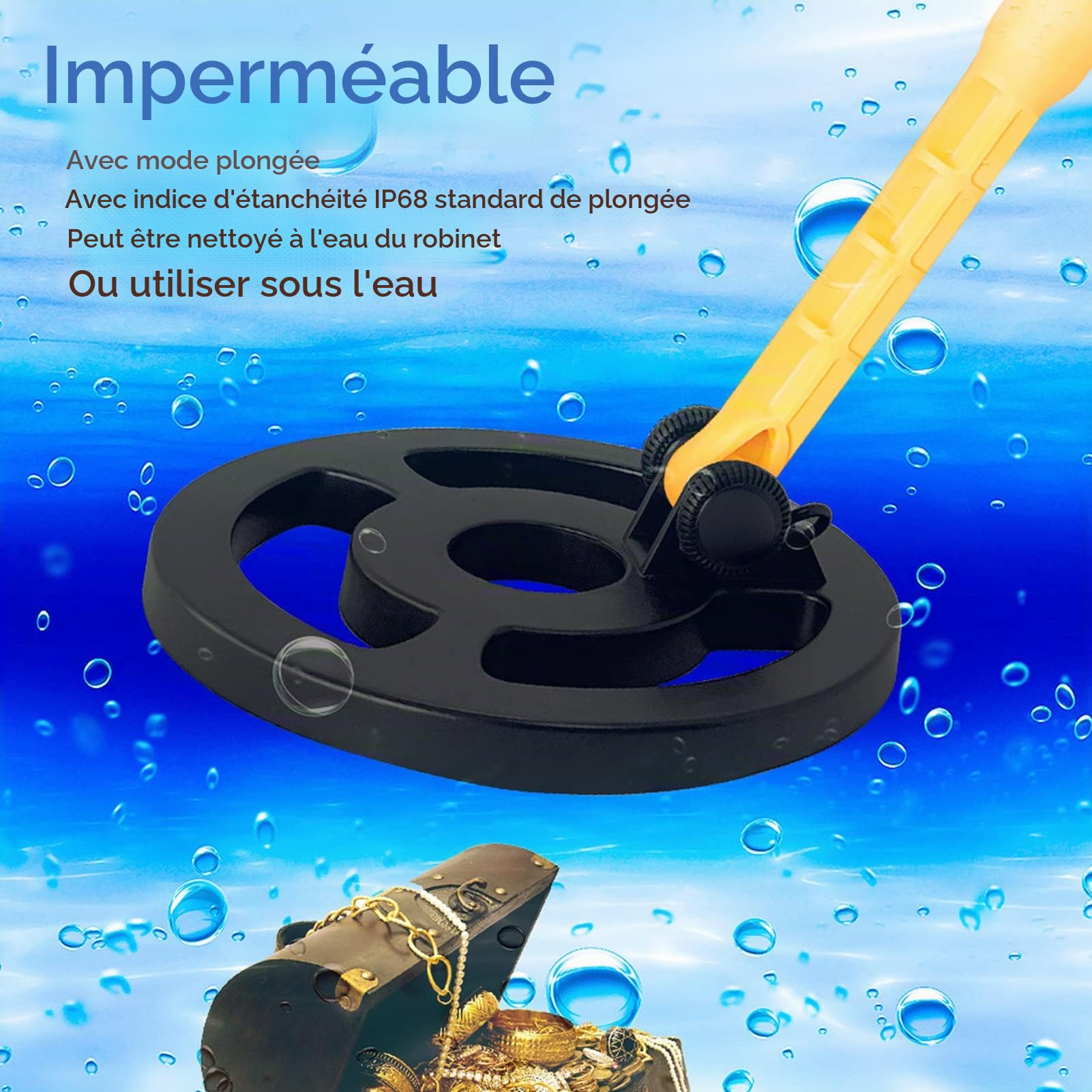 Détecteur de Métaux, Détecteur D'or étanche IP68 Portable, Détecteur de Métaux Rechargeable Haute sensibilité, Facile à Utiliser pour Adultes et Enfants