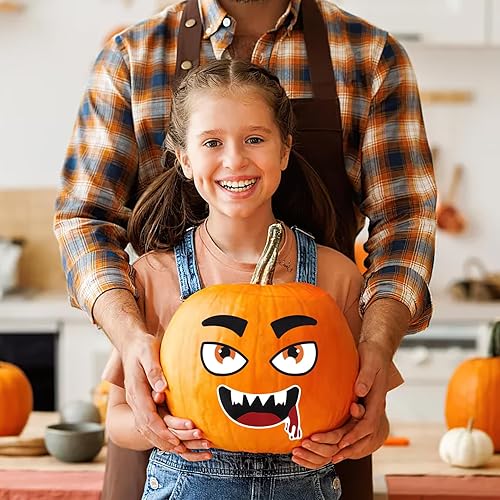 Miniatura 2 de Calcomanías de calabaza de Halloween, 8 hojas, 32 caras grandes, calcomanías de cara de calabaza, decoraciones creativas para niños, lindas ideas de
