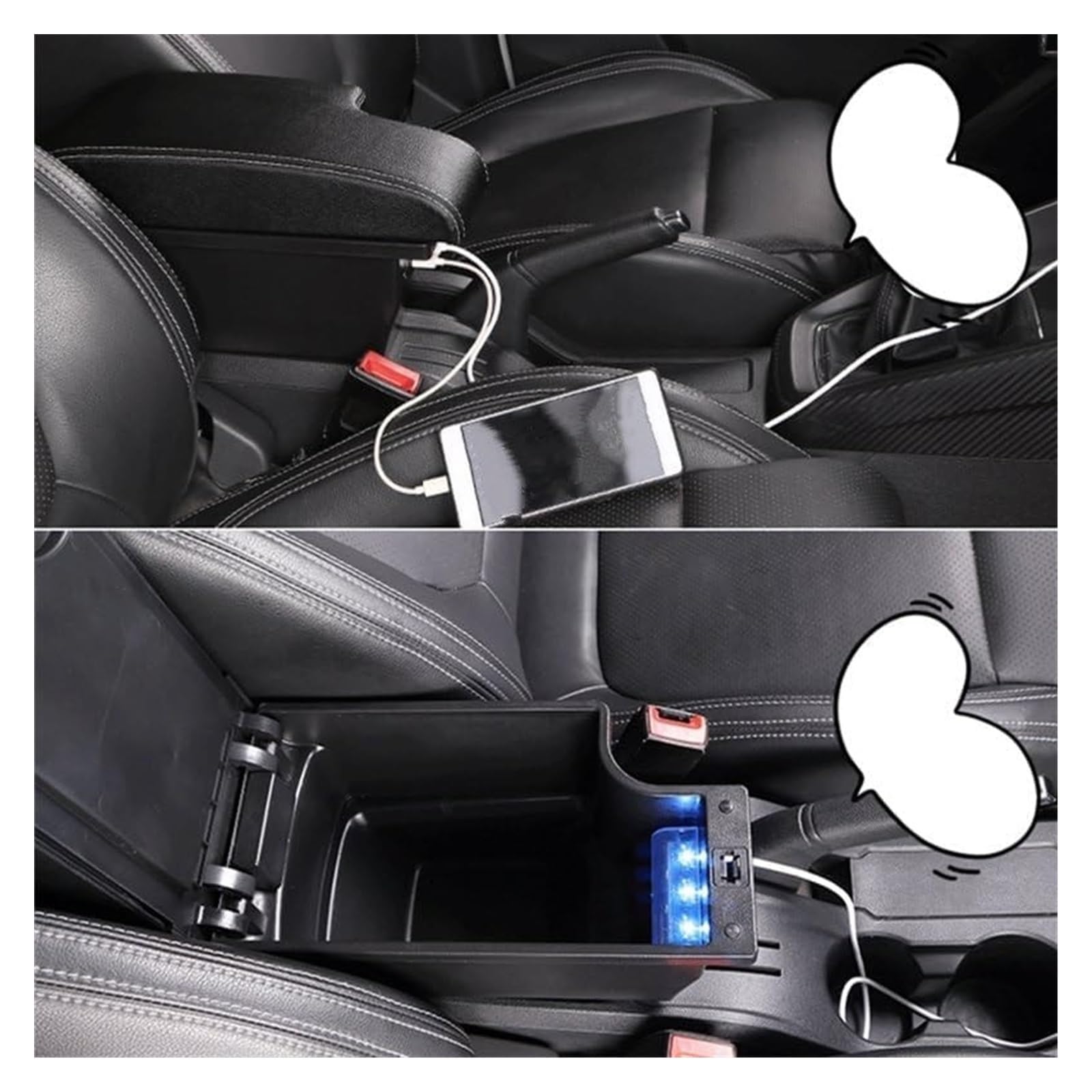 Podłokietniki samochodowe do Mazda CX-3 do Mazda 2 podłokietnik, Retrofit, zawartość, chowane, ładowanie, akcesoria samochodowe, podłokietniki konsoli środkowej (czarna czarna linia)