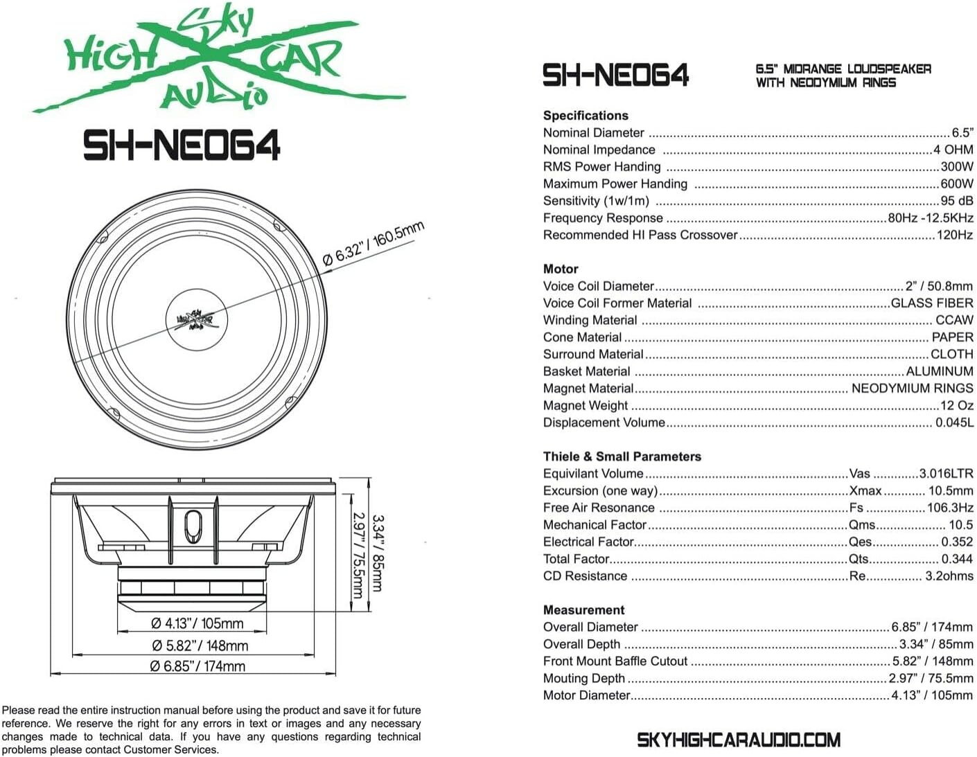 Sky High Car Audio SHCA NEO64 6.5" Neo Midrange Midbass Speaker 600W 4 ohm (Single)