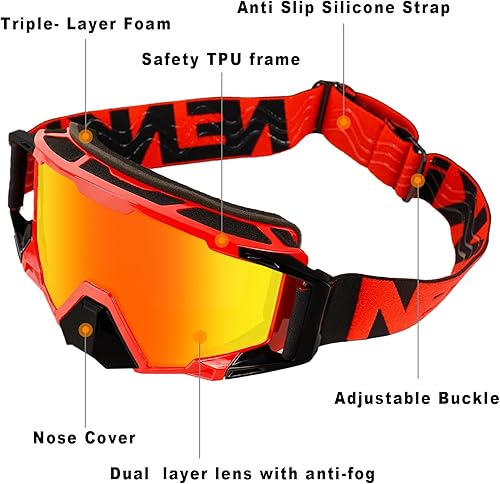 Miniatura 3 de Gafas de motocross con cubierta para la nariz, gafas de motocross MX y ATV todoterreno para adultos unisex