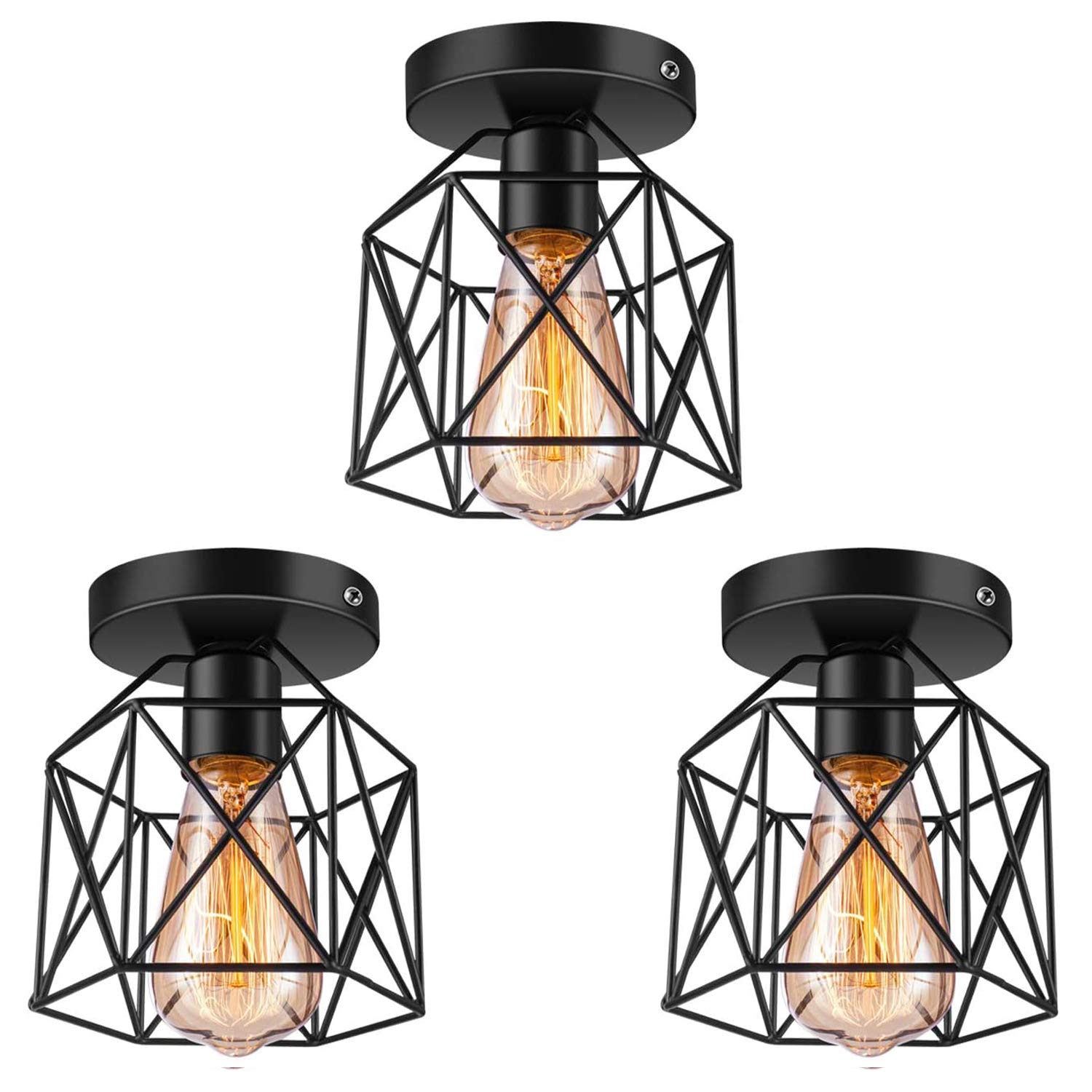 Licperron Flush Mount Light Fixture, Retro Black Ceiling Light Fixture for Porch Hallway Kitchen Farmhouse Lighting, 3 Pack