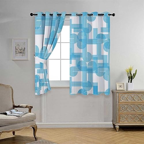 Miniatura 3 de Cortinas para Habitacion Blue Geometry Lattice Line Modern Doorway Curtain Room Darkening 63Inch Width by 80Inch Length,2 Panels