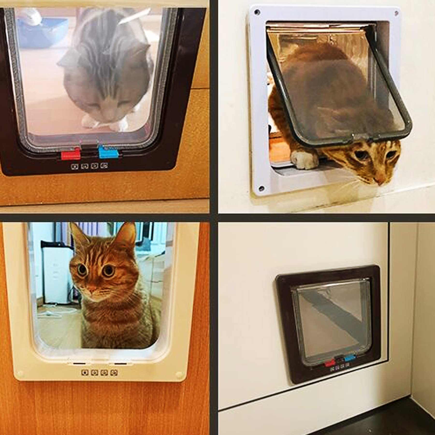 Gatera para gatos, puerta para gatos y perros, entrada y salida controlable, puerta corredera con cierre de 4 vías