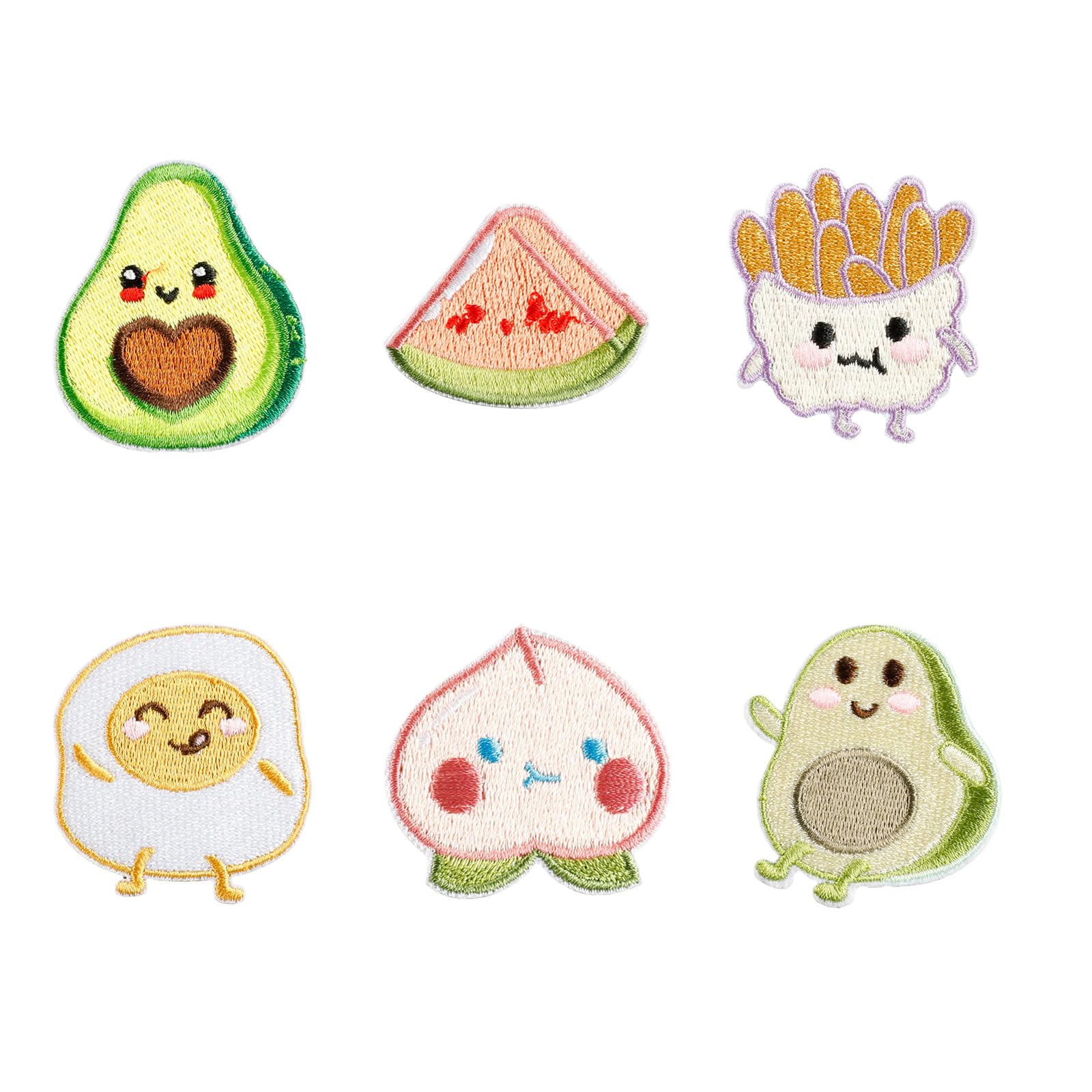 Jazuaiao 6 Pcs Peach Embroidered Patches Sew on French Fries Iron on Clothing Avocado Sewing