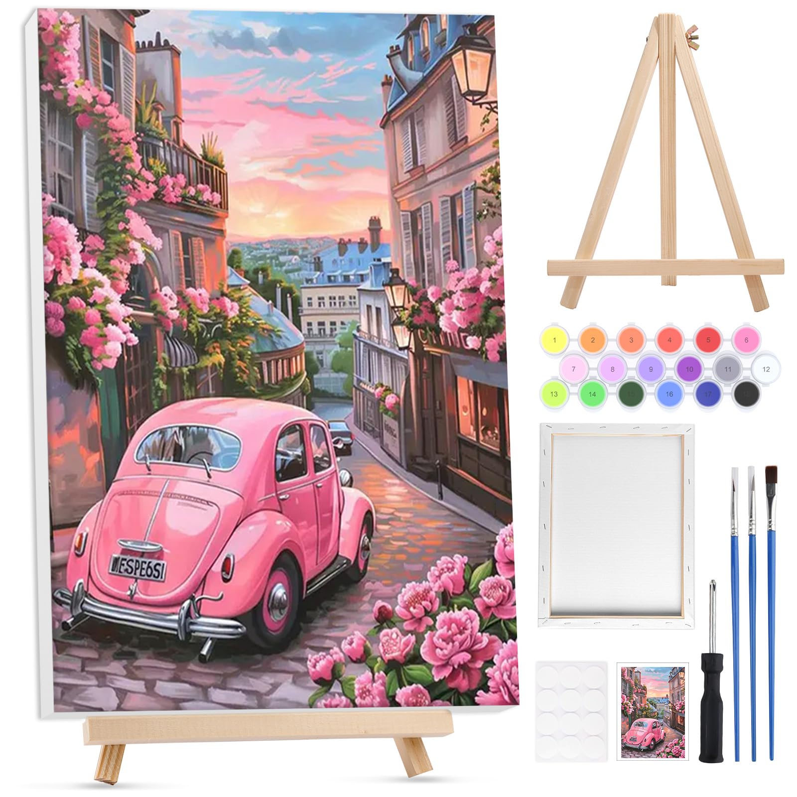 Lxmsja Framed Paint by Numbers for Adults Beginner with Wooden Easel, Landscape Painting by Numbers for Adults on Canvas, DIY Acrylic Painting Kit Art and Crafts for Home Wall Decor, 8x12inch
