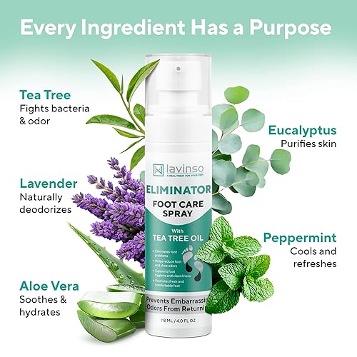 Miniatura 4 de Lavinso Athlete's Foot Care Spray con aceite de árbol de té, desodorante de zapatos y eliminador de olores de pies para pies malolientes,