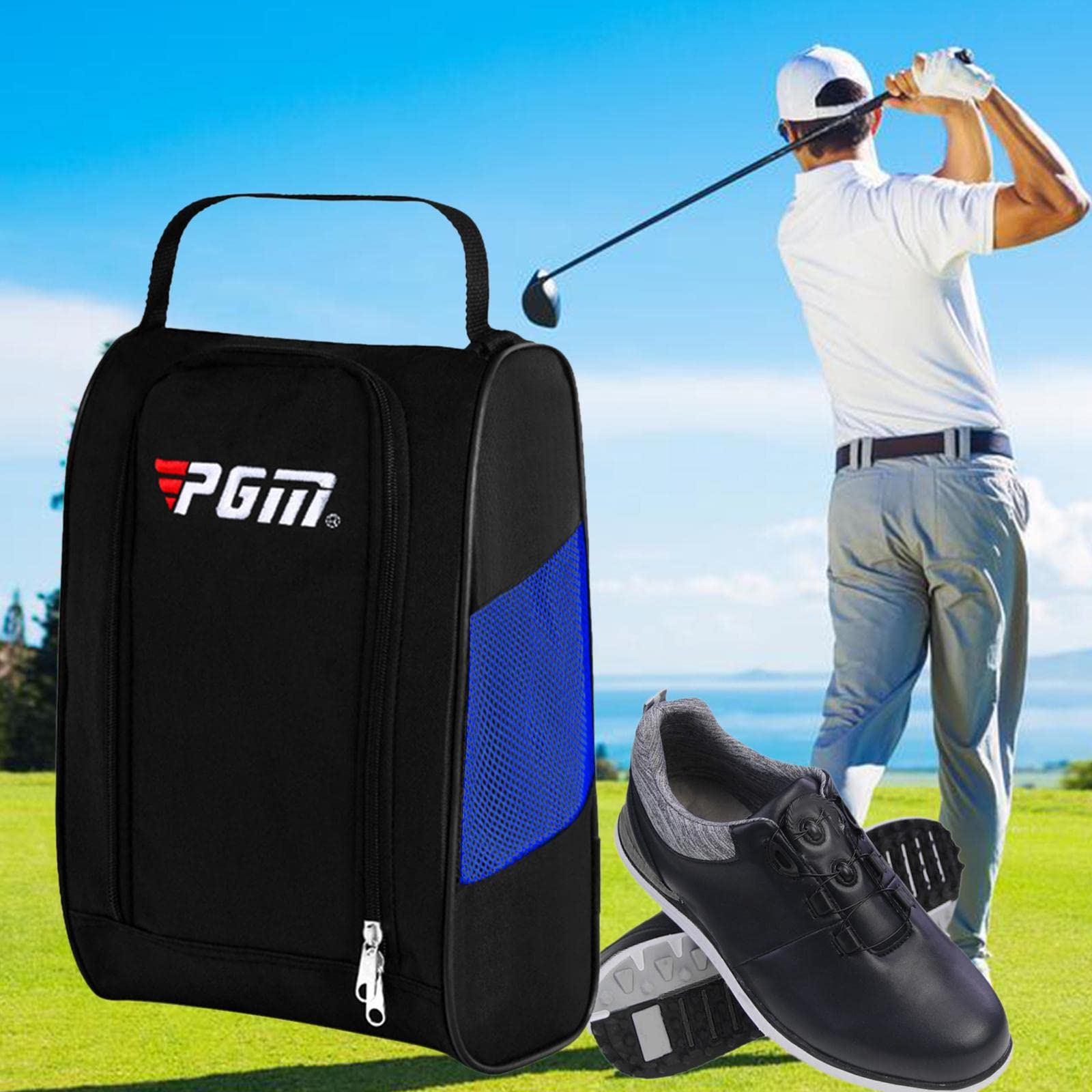 Zapatos de golf Bolsa Cremallera Deportes Nylon Bolsa Organizador Zapato Negro Azul, 3 Set (Black Blue), 22x13x32.5 cm