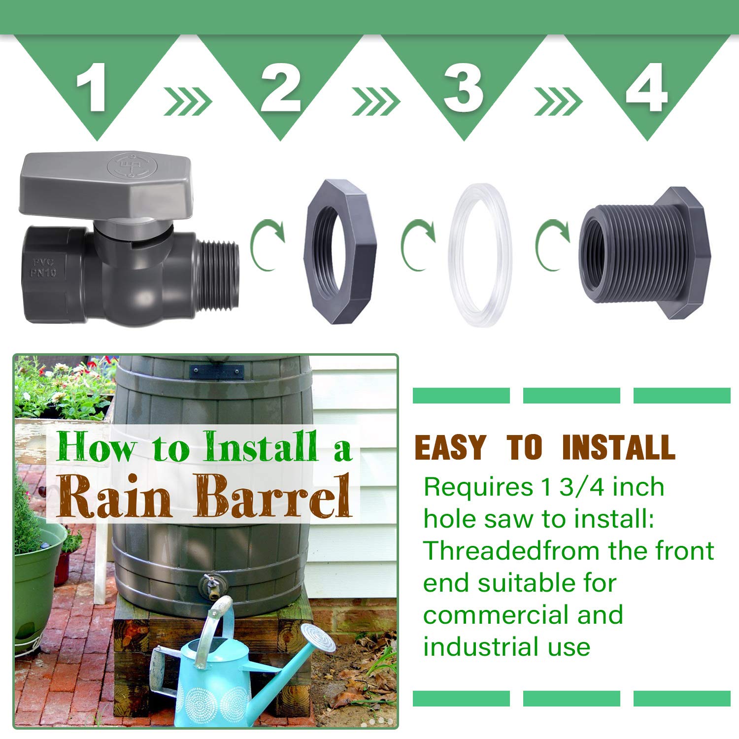 Mudder PVC Spigot Rain Barrel Faucet Kit Rain Barrel Valve with